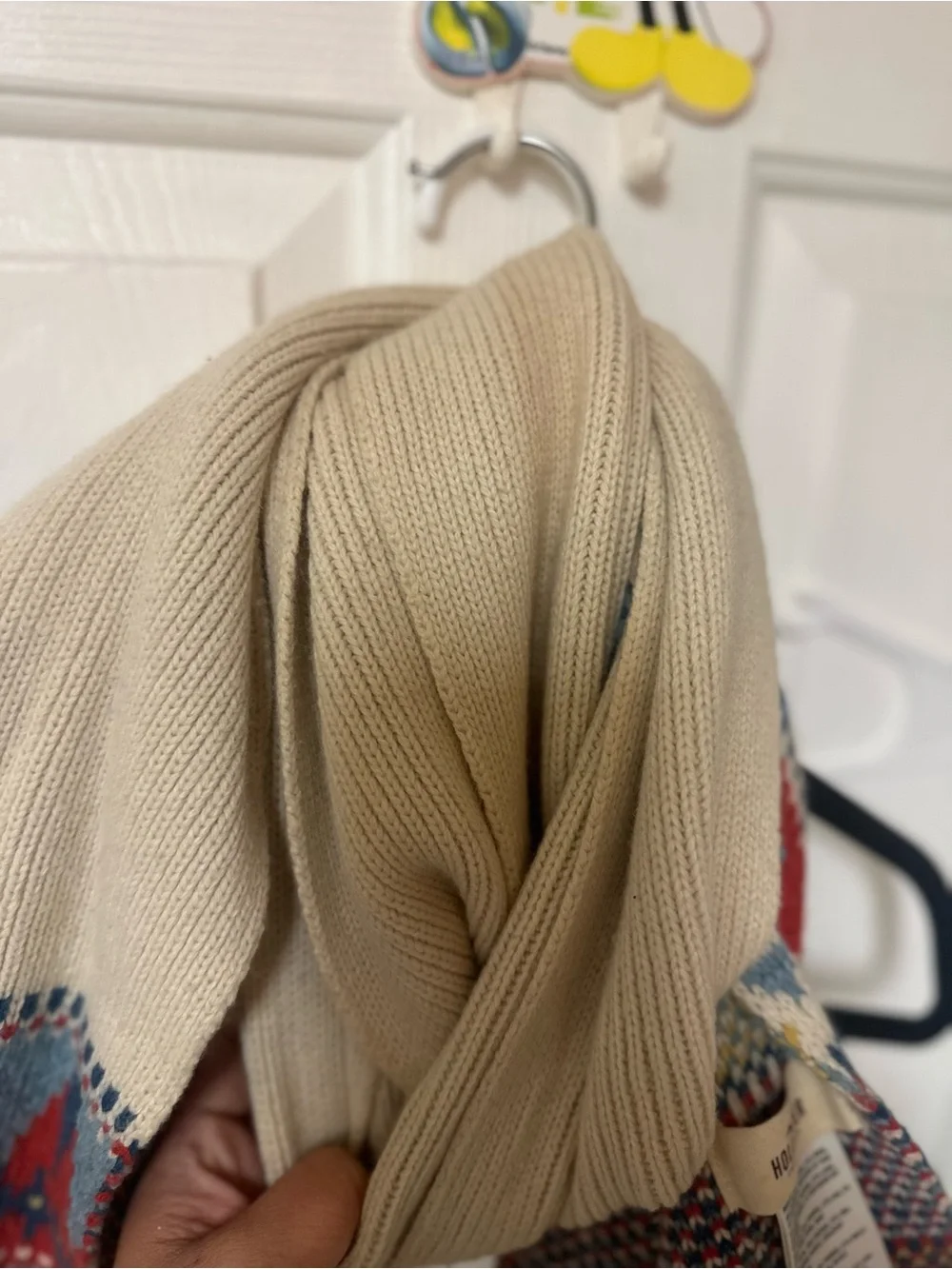 Hollister Cream Knit Scarf with Multicolor Fair Isle Accents
